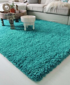 Hoogpolig vloerkleed shaggy Royal 5cm hoogte - turquoise - close up hoek