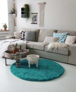 Hoogpolig rond vloerkleed shaggy Royal 5cm hoogte - turquoise - sfeer, thumbnail Hoogpolig rond vloerkleed shaggy Royal 5cm hoogte - turquoise - sfeer, thumbnail