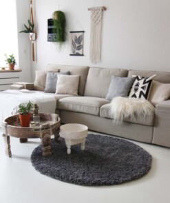 Hoogpolig rond vloerkleed shaggy Royal 5cm hoogte - grijs - sfeer, thumbnail