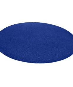 Modern effen vloerkleed rond Fancy - blauw - overzicht schuin