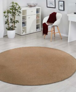 Modern effen vloerkleed rond Fancy - bruin - sfeer