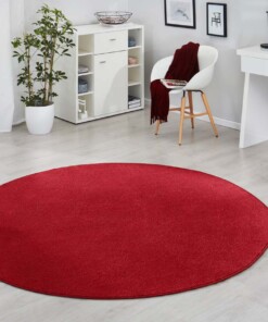 Modern effen vloerkleed rond Fancy - rood - sfeer