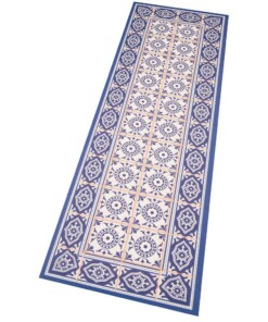 Vloerkleed vinyl ruiten Aurelie - blauw/apricot - overzicht schuin, thumbnail