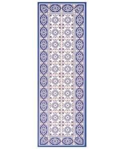 Vloerkleed vinyl ruiten Aurelie - blauw/apricot - overzicht boven, thumbnail