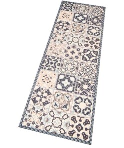 Vloerkleed vinyl Zoe - blauw/crème - overzicht schuin, thumbnail