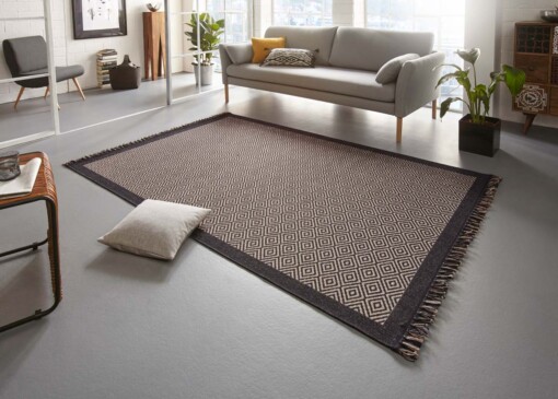 Vlakweef vloerkleed  Sisal-Optiek  Nature - zwart/beige (klein ruit) - sfeer
