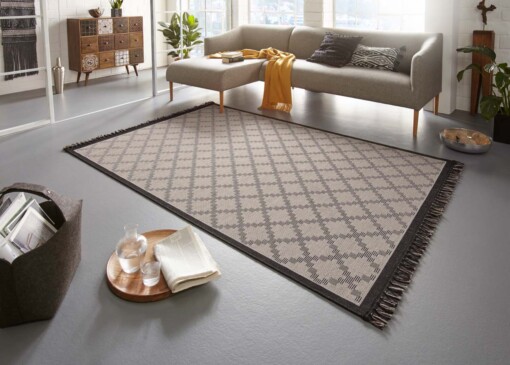 Vlakweef vloerkleed Sisal-Optiek Nature - beige/zwart - sfeer