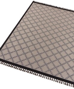 Vlakweef vloerkleed Sisal-Optiek Nature - beige/zwart - overzicht schuin, thumbnail