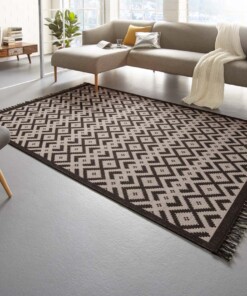Vlakweef vloerkleed Sisal-Optiek Nature - zwart/beige (groot ruit) - sfeer, thumbnail