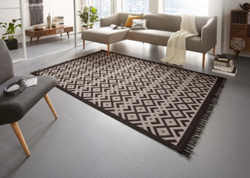 Vlakweef vloerkleed Sisal-Optiek Nature - zwart/beige (groot ruit) - sfeer