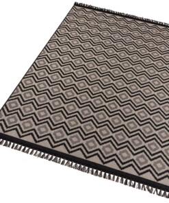 Vlakweef vloerkleed Sisal-Optiek Nature - zwart/beige - overzicht schuin, thumbnail