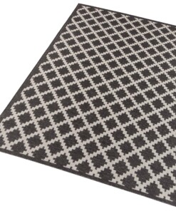 Scandinavisch vloerkleed Dawn - zwart/crème - overzicht schuin, thumbnail