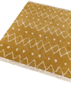 Hoogpolig vloerkleed Calla - goud/crème - overzicht schuin, thumbnail