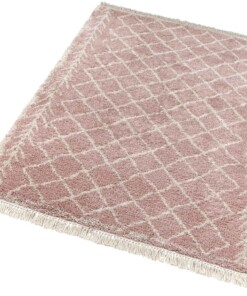 Hoogpolig vloerkleed Orchid - roze/crème - overzicht schuin, thumbnail