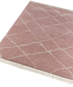 Hoogpolig vloerkleed Primerose - roze/crème - overzicht schuin, thumbnail