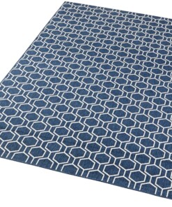 Modern vloerkleed Novalie - donkerblauw/crème - overzicht schuin, thumbnail