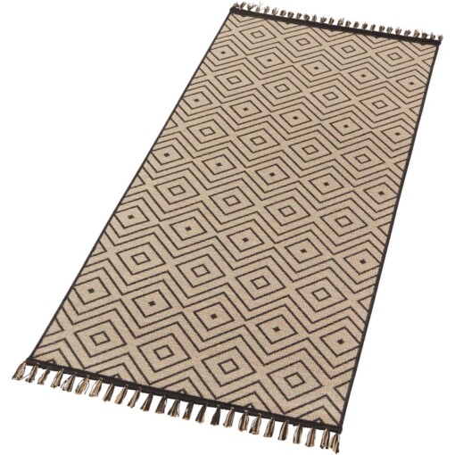 Scandinavische loper Fjord - beige/zwart - overzicht schuin
