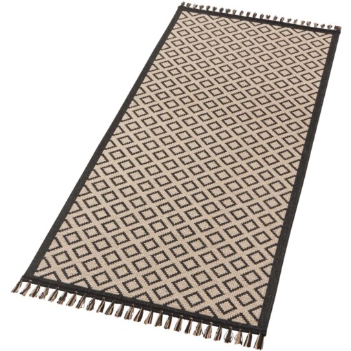 Scandinavische loper Odense - beige/zwart - overzicht schuin