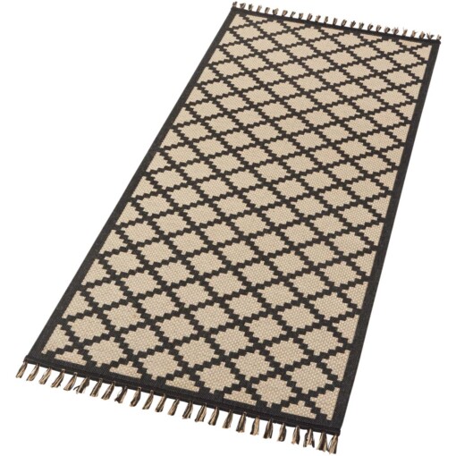 Scandinavische loper Visby - beige/zwart - overzicht schuin