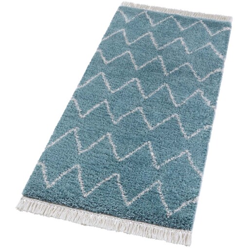 Loper hoogpolig Ruby - blauw/crème - overzicht schuin