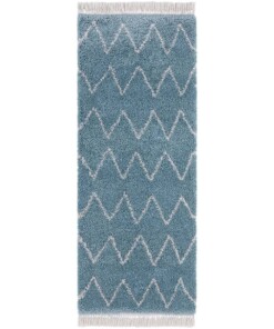 Loper hoogpolig Ruby - blauw/crème - overzicht boven, thumbnail