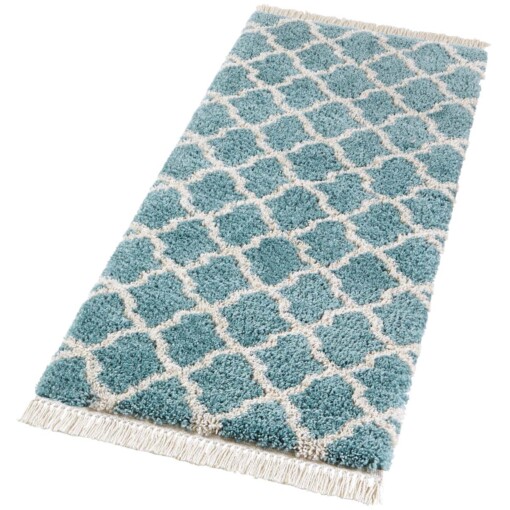 Loper hoogpolig Pearl - blauw/crème - overzicht schuin