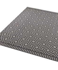 Design binnen & buiten vloerkleed ruiten Breeze - zwart/crème - overzicht schuin, thumbnail