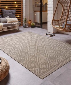 Design binnen & buiten vloerkleed ruiten Breeze - taupe - sfeer