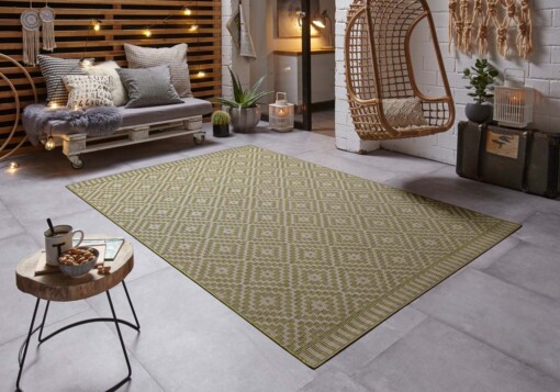 Design binnen & buiten vloerkleed ruiten Breeze - groen - sfeer