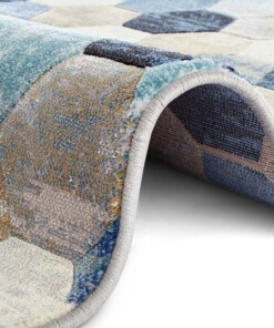 Design vloerkleed Manosque Elle Decoration - blauw/crème - close up, thumbnail