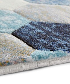 Design vloerkleed Manosque Elle Decoration - blauw/crème - close up, thumbnail