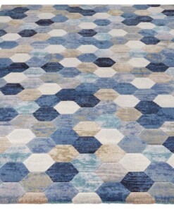 Design vloerkleed Manosque Elle Decoration - blauw/crème - overzicht schuin, thumbnail