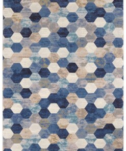 Design vloerkleed Manosque Elle Decoration - blauw/crème - overzicht boven, thumbnail