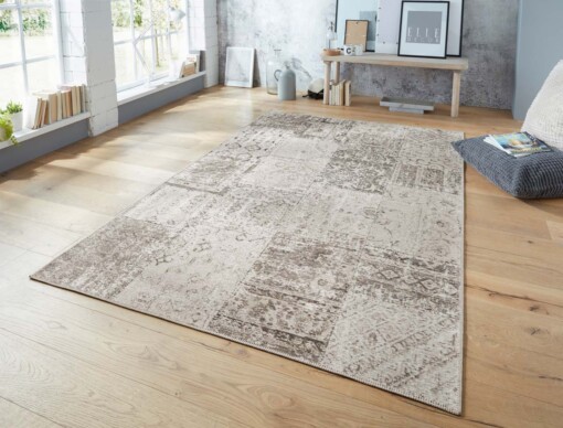 Vlakweef vloerkleed Denain Elle Decoration - beige/antraciet - sfeer