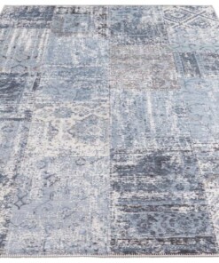 Vlakweef vloerkleed Denain Elle Decoration - blauw/zwart - overzicht schuin, thumbnail