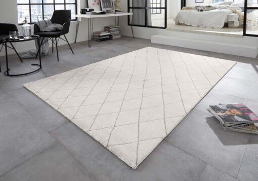 Design vloerkleed ruiten Sannois Elle Decoration - crème/grijs - sfeer
