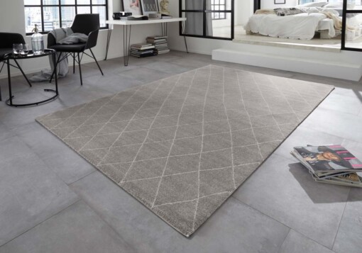 Design vloerkleed ruiten Sannois Elle Decoration - grijs/crème - sfeer