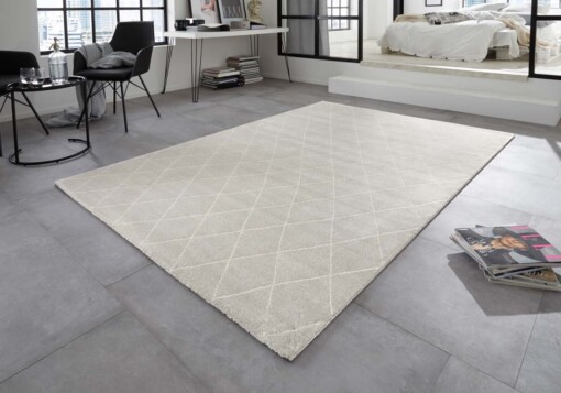Design vloerkleed ruiten Sannois Elle Decoration - lichtgrijs/crème - sfeer