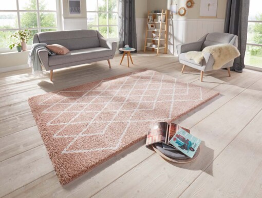 Hoogpolig vloerkleed Bron Elle Decoration - roze/crème - sfeer