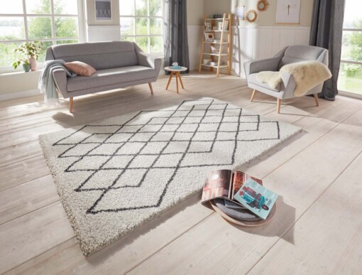 Hoogpolig vloerkleed Bron Elle Decoration - zilver/antraciet - sfeer