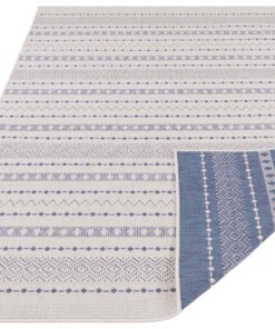 Design binnen & buiten vloerkleed Lily - blauw/crème - overzicht schuin, thumbnail