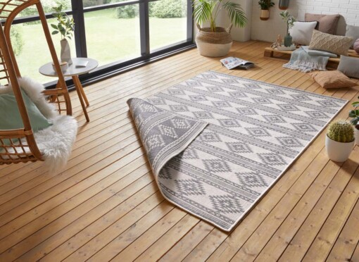 Design binnen & buiten vloerkleed Maple - grijs/crème - sfeer