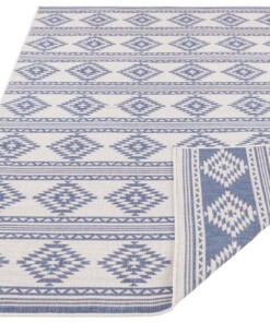 Design binnen & buiten vloerkleed Maple - blauw/crème - overzicht schuin, thumbnail