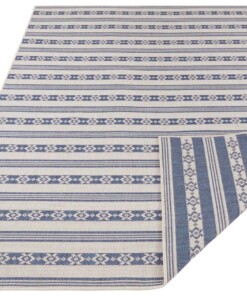 Binnen & buiten vloerkleed Fiji - blauw/creme - overzicht schuin, thumbnail