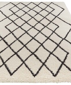 Hoogpolig vloerkleed geruit Touch - crème/zwart - overzicht schuin, thumbnail