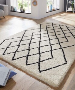 Hoogpolig vloerkleed geruit Touch - crème/zwart - sfeer