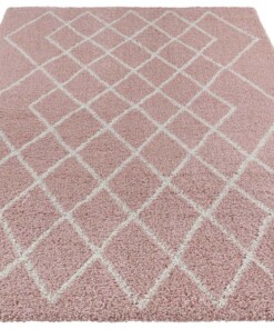 Hoogpolig vloerkleed geruit Touch - roze/crème - overzicht schuin, thumbnail Hoogpolig vloerkleed geruit Touch - roze/crème - overzicht schuin, thumbnail