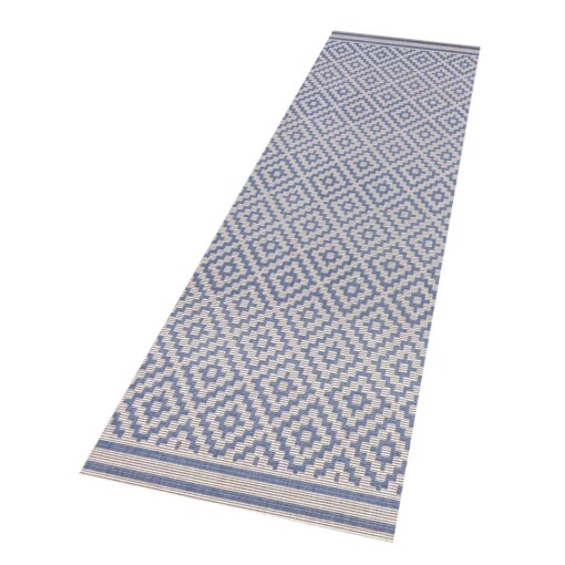 Loper binnen & buiten ruiten Raute - blauw/crème - overzicht schuin