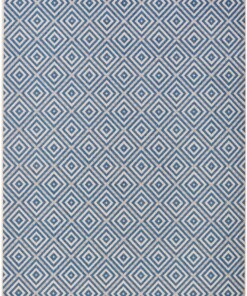 Binnen & buiten vloerkleed ruiten Karo - blauw/crème - overzicht schuin