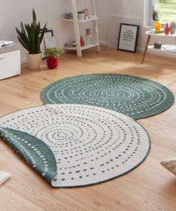 Binnen & buiten vloerkleed rond Bali - groen/crème - sfeer, thumbnail